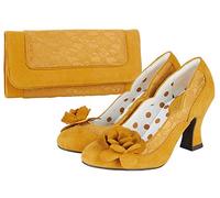Ruby Shoo Chrissie Ochre Mid Heel Lace Court Shoe & Matching Tirana Bag UK 8