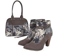 Ruby Shoo Fleur Boot & Matching Montpellier Bag Dark Grey Floral UK 5