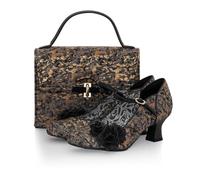 Ruby Shoo Gillian Mid Heel Mary Jane with Matching Malibu Bag Bronze & Pewter Bronze UK4