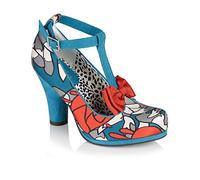 Ruby Shoo Kiara Teal Floral High Heel High Cut T-Bar with Bow UK 4