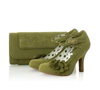 Ruby Shoo Melinda High Heels & Matching Tirana Bag Fuchsia Olive Green UK 5