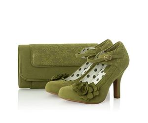 Ruby Shoo Melinda High Heels & Matching Tirana Bag Fuchsia Olive Green UK 6