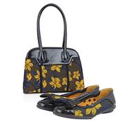 Ruby Shoo Navy Mustard Amber Ballerina Pumps & Matching Montpellier Bag UK 4