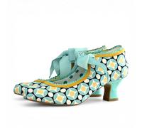 Ruby Shoo Peyton Aqua Geometric Low Heel Ribbon Bootie UK 3