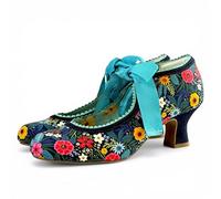 Ruby Shoo Peyton Blue Botanics Low Heel Ribbon Bootie UK 6