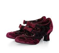 Ruby Shoo Sophia Mid Heel Bow Shoes Wine Velvet UK 3