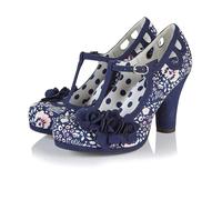 Ruby Shoo Valerie Exclusive Platform T-Bar Shoe Flower Print in Navy UK Size 3