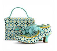 Ruby Shoo Wide Fit Peyton Aqua Geometric Bootie and Matching Malibu Bag UK 8