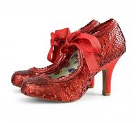 Ruby Shoo Wide Fit Willow Red Sequin High Heel Ribbon Bootie UK 8
