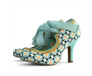 Ruby Shoo Willow Aqua Geometric High Heel Ribbon Bootie UK 3