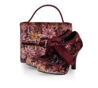 Ruby Shoo Willow Burgundy Velvet Floral High Heel Ribbon Bootie & Matching Malibu Bag UK 7