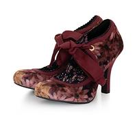 Ruby Shoo Willow Burgundy Velvet Floral High Heel Ribbon Bootie UK 9
