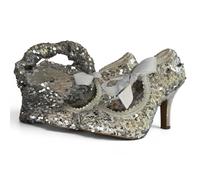 Ruby Shoo Willow Silver Sequin High Heel Ribbon Bootie and Matching Malibu Bag UK 4
