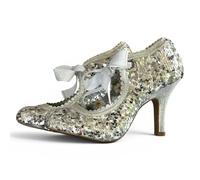 Ruby Shoo Willow Silver Sequin High Heel Ribbon Bootie UK 9