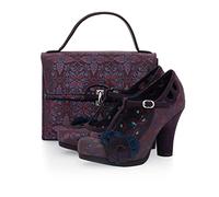 Ruby Shoo Women's Aubergine Valerie Floral T-Bar Platform Shoe & Matching Malibu Bag
