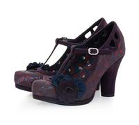Ruby Shoo Women's Aubergine Valerie Floral T-Bar Platform Shoe UK 6