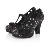 Ruby Shoo Women's Black Sequin Valerie Floral T-Bar Platform Shoe UK 3