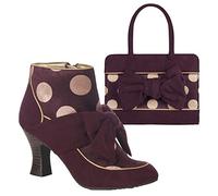 Ruby Shoo Women's Burgundy Seren Mid Heel Bow Boots & Matching Dakota Bag UK 8