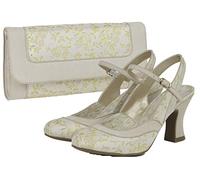 Ruby Shoo Women's Cream Lemon Lucia Brocade Slingback Bar Shoe & Matching Charleston Bag UK 7