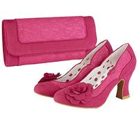 Ruby Shoo Women's Fuchsia Pink Chrissie Mid Heel Court Shoes with Corsage & Matching Tirana Bag UK 6