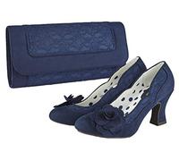 Ruby Shoo Women's Navy Blue Chrissie Mid Heel Court Shoes & Matching Tirana Bag UK 8