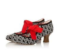 Ruby Shoo Women's Peyton Low Heel Ribbon Up Shoes Black White UK 3