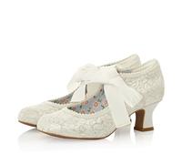 Ruby Shoo Women's Peyton Low Heel Ribbon Up ShoesWhite Silver UK 4