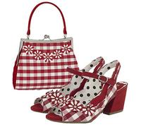 Ruby Shoo Women's Red Check Hera Peeptoe Sandals & Matching Mendoza Bag UK 7