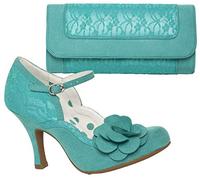 Ruby Shoo Women's Teal Belle Divino Exclusive Josie Lace Mary Jane Pumps & Tirana Bag