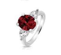 Ruby Trilogy Ring, 925 Sterling Silver, Oval and Pear Gemstones, 10x8mm and 6x4mm (T)