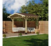 Ruby UK Ruby Wooden Gazebo Kit Ruby Apex With Overhang, Katepal Brown Shingle Roof 2.7M Wide X 4.2M Long (Front To Back)