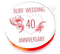 Ruby Wedding Anniversary Cake Topper - Edible Icing 7.5" 19cm Round - 40th Anniversary Cake Decoration - Ruby Wedding Cake Decoration