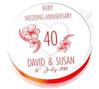 Ruby Wedding Anniversary Cake Topper - Personalised Names - Edible Icing 7.5" 19cm Round - 40th Anniversary Cake Decoration - Ruby Wedding Cake Decoration