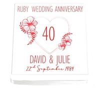 Ruby Wedding Anniversary Cake Topper - Personalised Names - Edible Icing 7.5" 19cm Square - 40th Anniversary Cake Decoration - Ruby Wedding Cake Decoration