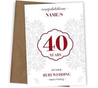 Ruby Wedding Anniversary Card for Couples, Wife or Husband - 40th Wedding Anniversary - Ruby Cards, Design 2