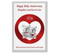 Ruby Wedding Anniversary Cards 40th Year 40 Forty Happy Milestone Greeting (Daughter and Son in Law Card - Cool Teddy Bears)