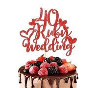 Ruby Wedding Anniversary Decorations, Ruby Wedding Cake Topper | Red Glitter 40th Anniversary Cake Topper