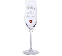 Ruby Wedding Anniversary Pair of Dartington Crystal Champagne Glasses with Ruby Heart Gem