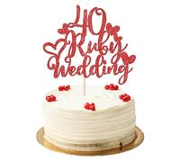 Ruby Wedding Cake Topper, Ruby Wedding Anniversary Decorations, 40th Anniversary Decorations Single-Sided Heart Design Glitter Paper Red Pre-Assembled for 40th Party Cake Decorations, 1PC