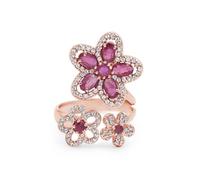 Ruby White Topaz Open Adjustable Flower Ring Oval Ruby Vintage Style 925 Sterling Silver Gemstone Jewelry Gift for Women SZ- N 1/2, 54 (17.20)