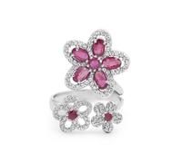 Ruby White Topaz Open Adjustable Flower Ring Oval Ruby Vintage Style 925 Sterling Silver Gemstone Jewelry Gift for Women SZ- O 1/2, 56 (17.80)