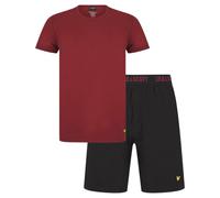 (Ruby Wine and Black, XL) Lyle and Scott Mens Lounge Sets Shorts T-Shirt