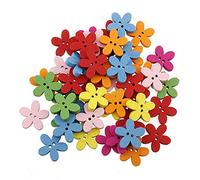 Ruby569y 100Pcs Mixed Colored Flower Wooden Buttons, 2 Holes Buttons for DIY Scrapbooking Crafting Handmade Clothes Bags Knitting Sewing Accessory