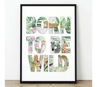 Rubybloom Designs Born to be Wild Quote Print Unframed Safari Jungle Animal Picture Giraffe Zebra Leopard Tiger