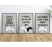 Rubybloom Designs Gamer Quote Computer Gaming Prints - Set of 3 - A4 (21cm x 29.7cm) UNFRAMED - Boys Game Controller Wall Art Pictures - Xbox Playstation Inspired Gift