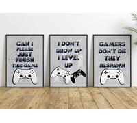 Rubybloom Designs Gamer Quote Computer Gaming Prints - Set of 3 - A4 (21cm x 29.7cm) UNFRAMED - Boys Game Controller Wall Art Pictures - Xbox Playstation Inspired Gift