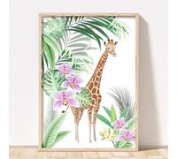 Rubybloom Designs Leopard Giraffe Zebra & Tiger Safari Jungle Animal - UNFRAMED - Tropical Plant Illustration Wall Art Decor