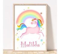 Rubybloom Designs Personalised Rainbow Star Unicorn Prints - UNFRAMED - Girls Name Childrens Gift Wall Art Decor Picture Present Gift