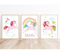 Rubybloom Designs Personalised Rainbow Star Unicorn Prints - UNFRAMED - Girls Name Childrens Gift Wall Art Decor Picture Present Gift