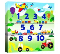 Rubybloom Designs Planes Trains Automobiles Boys Numbers Digger Car Airplane Canvas Print